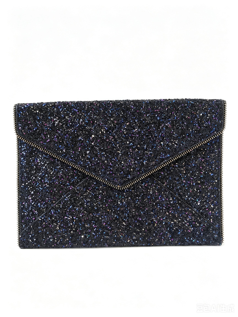Rebecca Minkoff  Sparkle Black Glitter Envelope Clutch